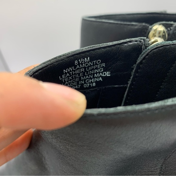 NINE WEST WOMENS LEATHER BLACK BOOTIE 8.5M ALMOND TOE SILVER SIDE ZIP ANKLE - Picture 4 of 9